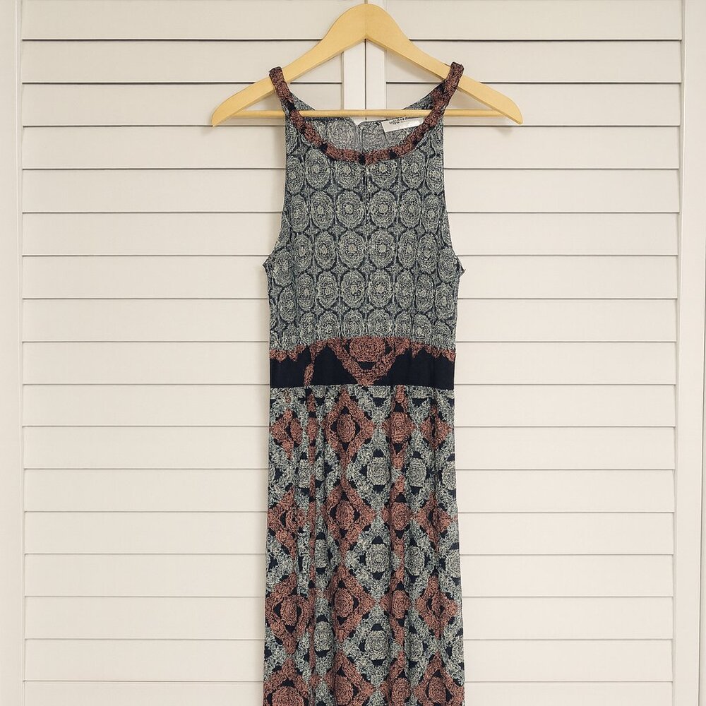 Chic Patterned Maxi Dress - Navy White and Coral Never Worn Size 14